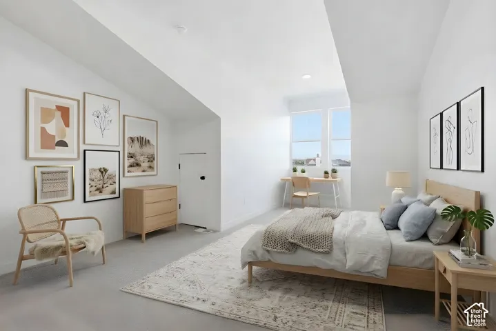 3rd level guest suite with attached bathroom, 9 foot ceiling, recessed lighting, and a light-toned wood-finish flooring