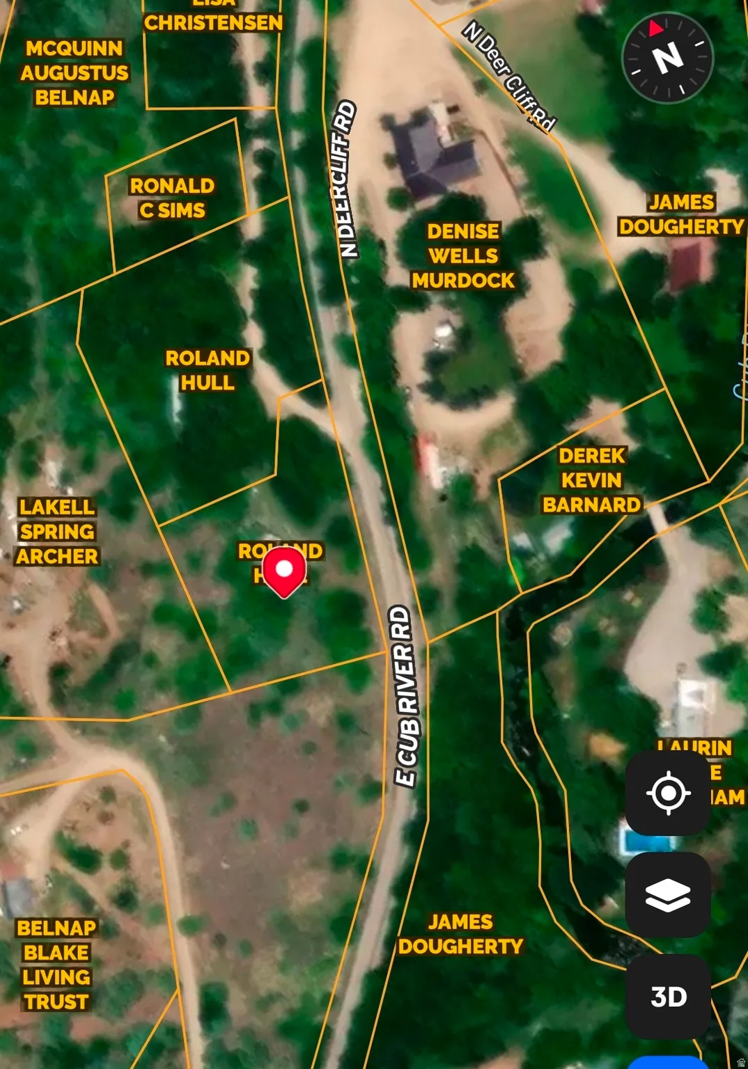 Property Map. Displaying property boundaries and owner information for the specified geographical area
