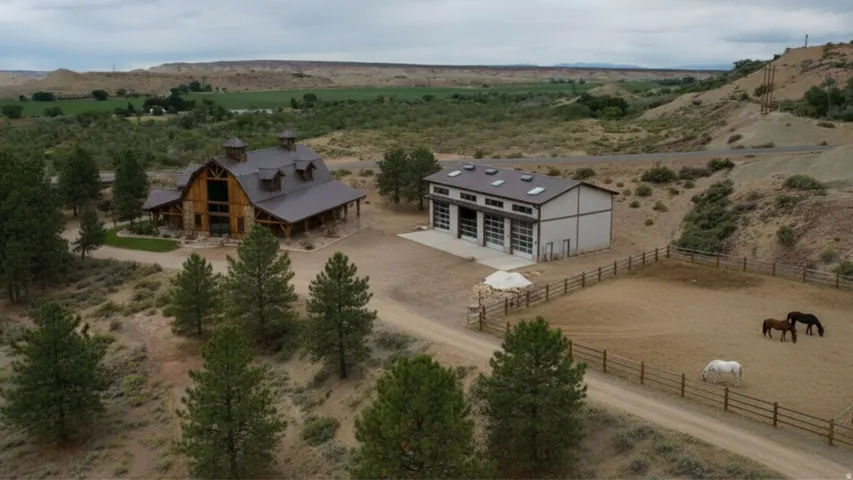 Barn-style residence featuring a metal roof and stone accents