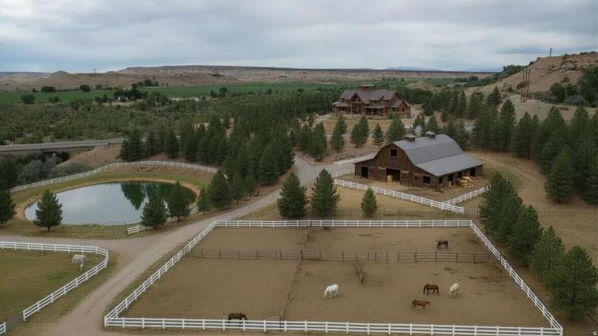 Spacious property featuring a large barn, multiple fenced paddocks, a private pond, and mature trees