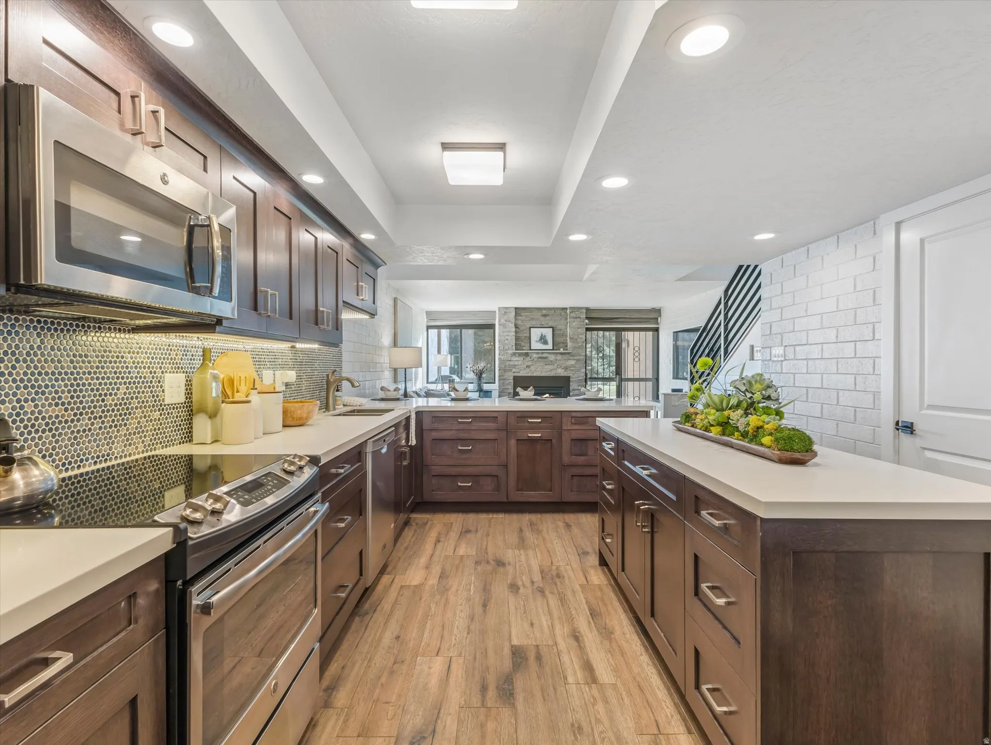 Fully remodeled custom oak kitchen with solid surface counter tops