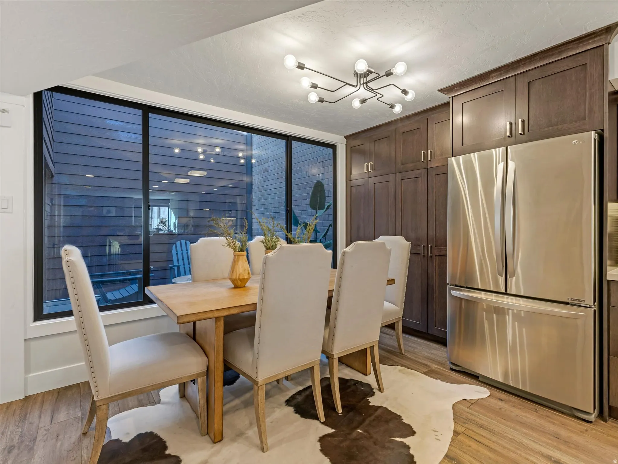 Dining room with large window into private atrium