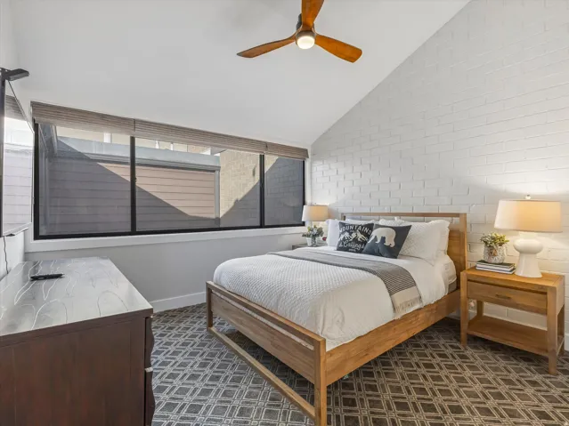 Bedroom with view into atrium