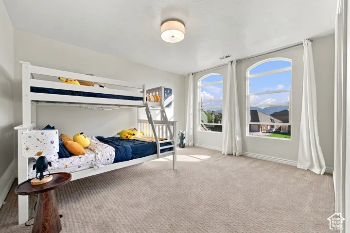 Soft carpet flooring paired with neutral-toned walls