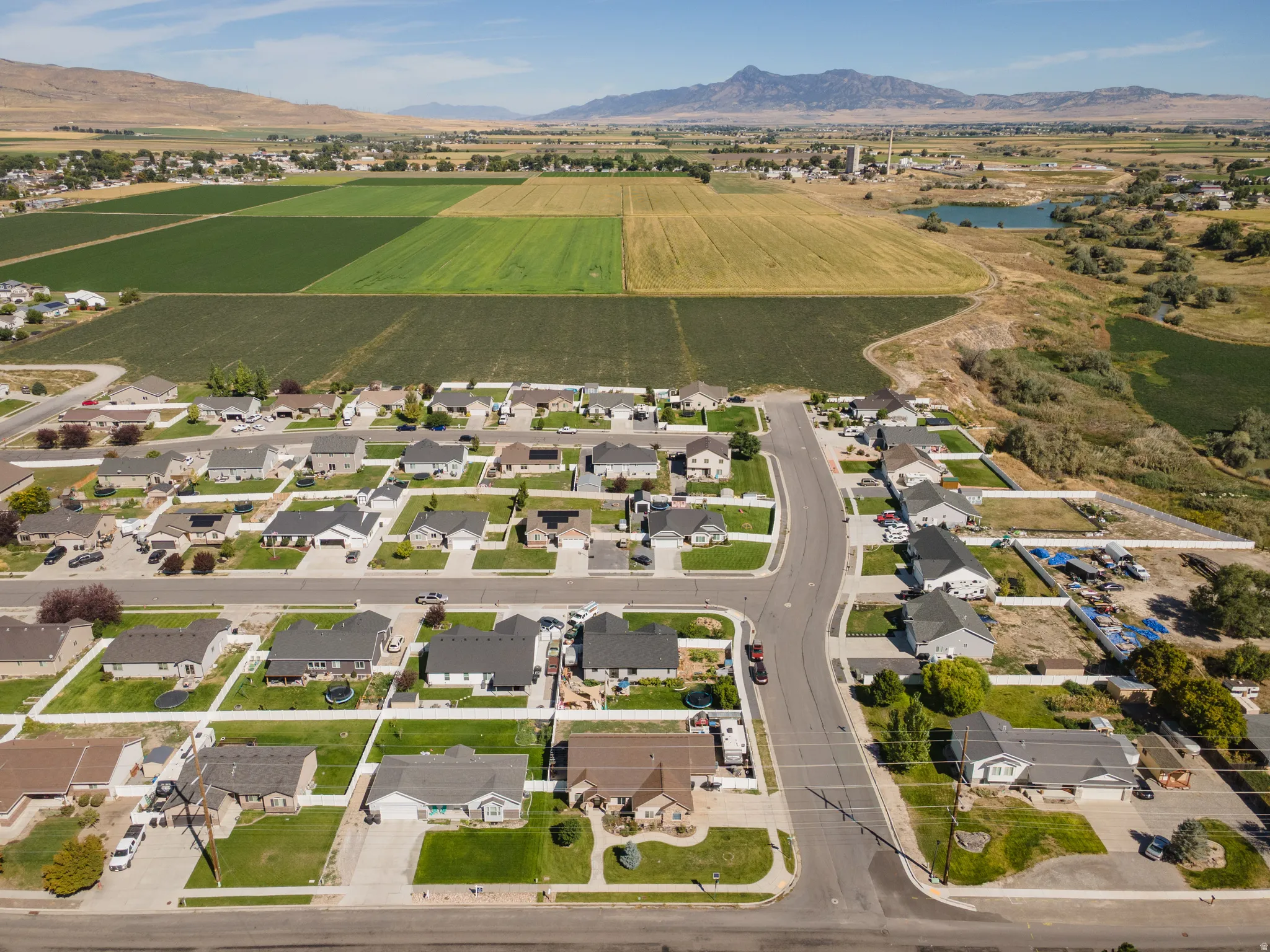 New construction homes and established residences featuring uniform rooflines and paved roads