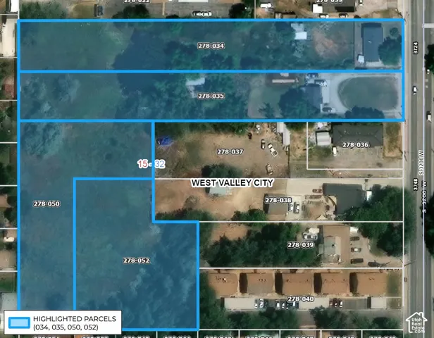 Aerial map. Displaying highlighted parcels within West Valley City