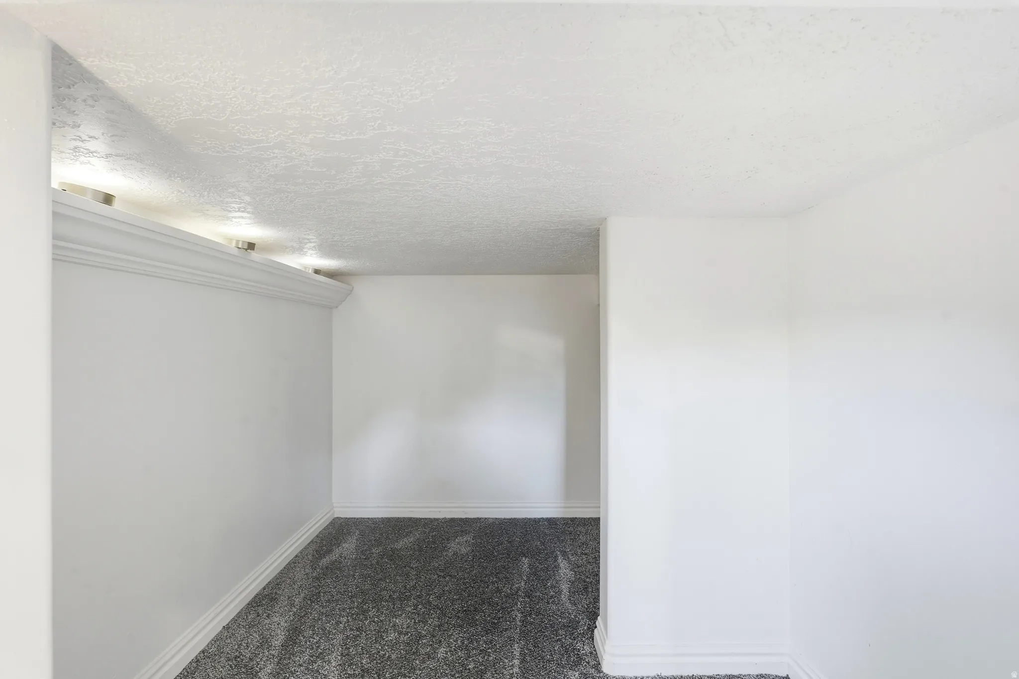 Plush carpet, neutral wall finishes, recessed lighting, and crown molding