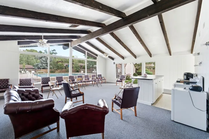 Vaulted ceilings with exposed wood beams