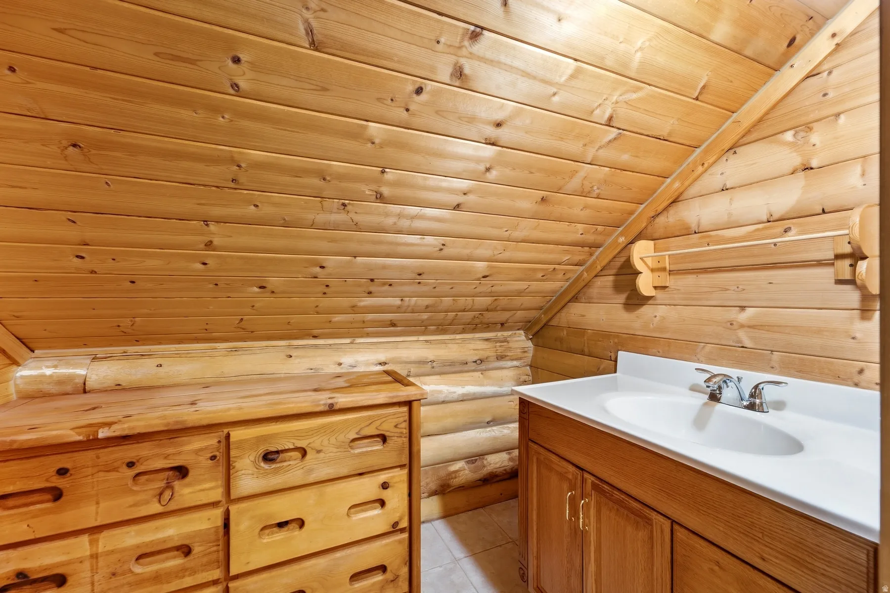 Wood-paneled walls and ceiling