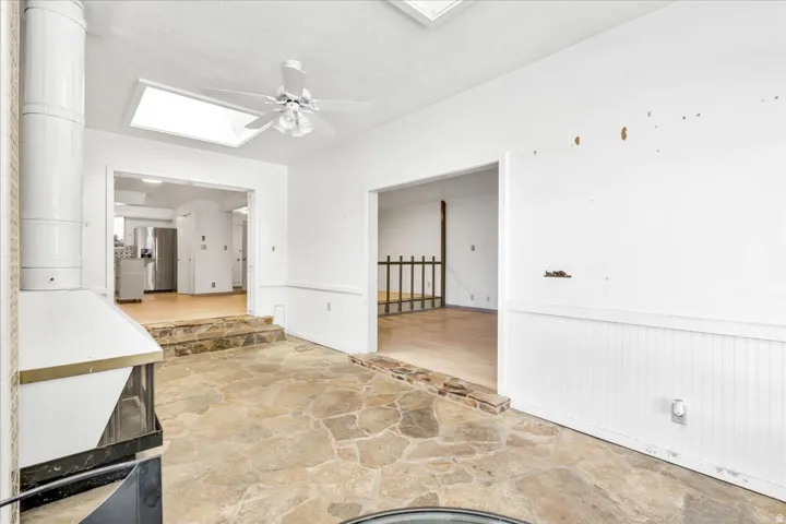 Flagstone flooring with stone steps