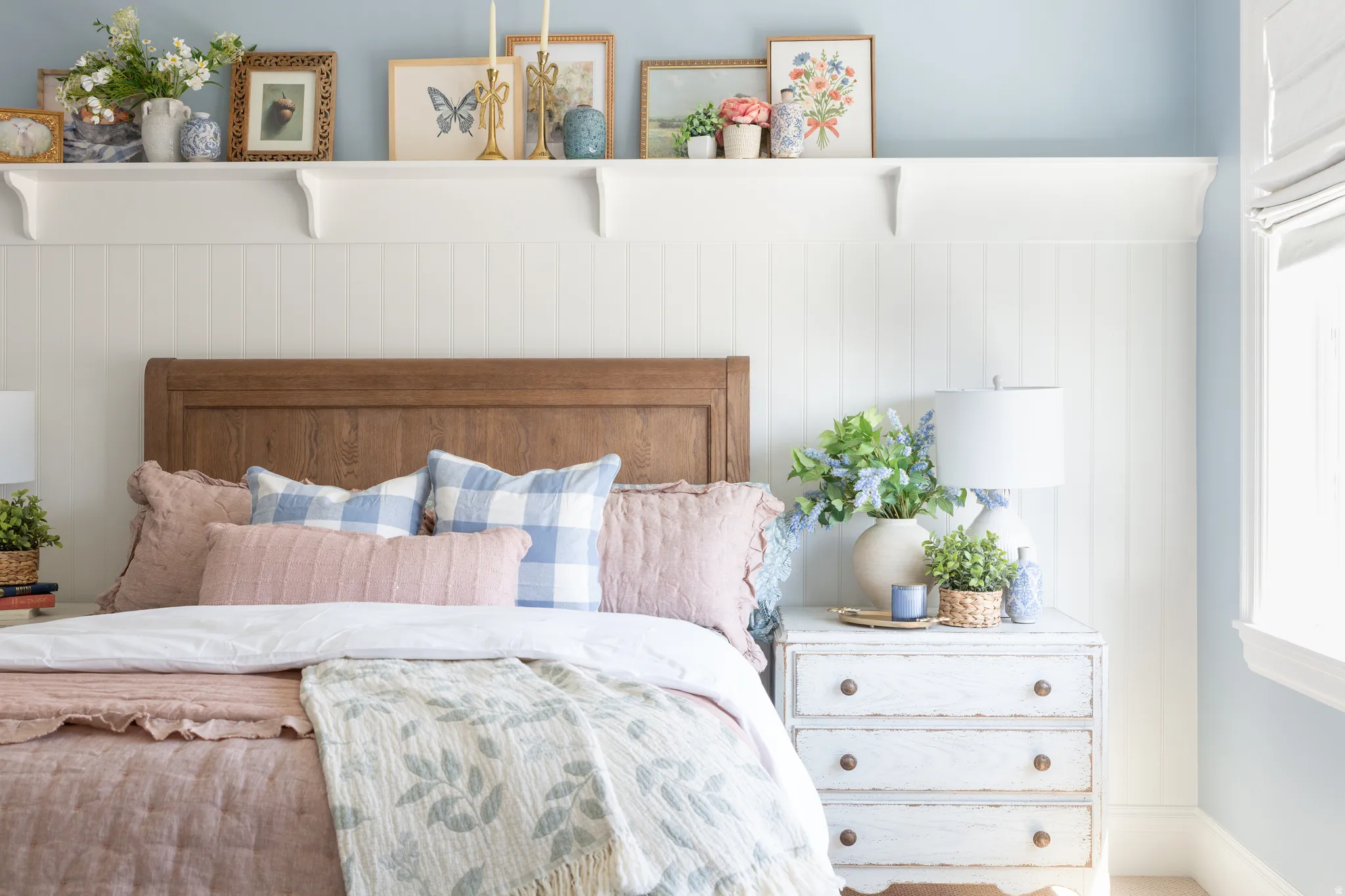 Wood headboard with panel detailing