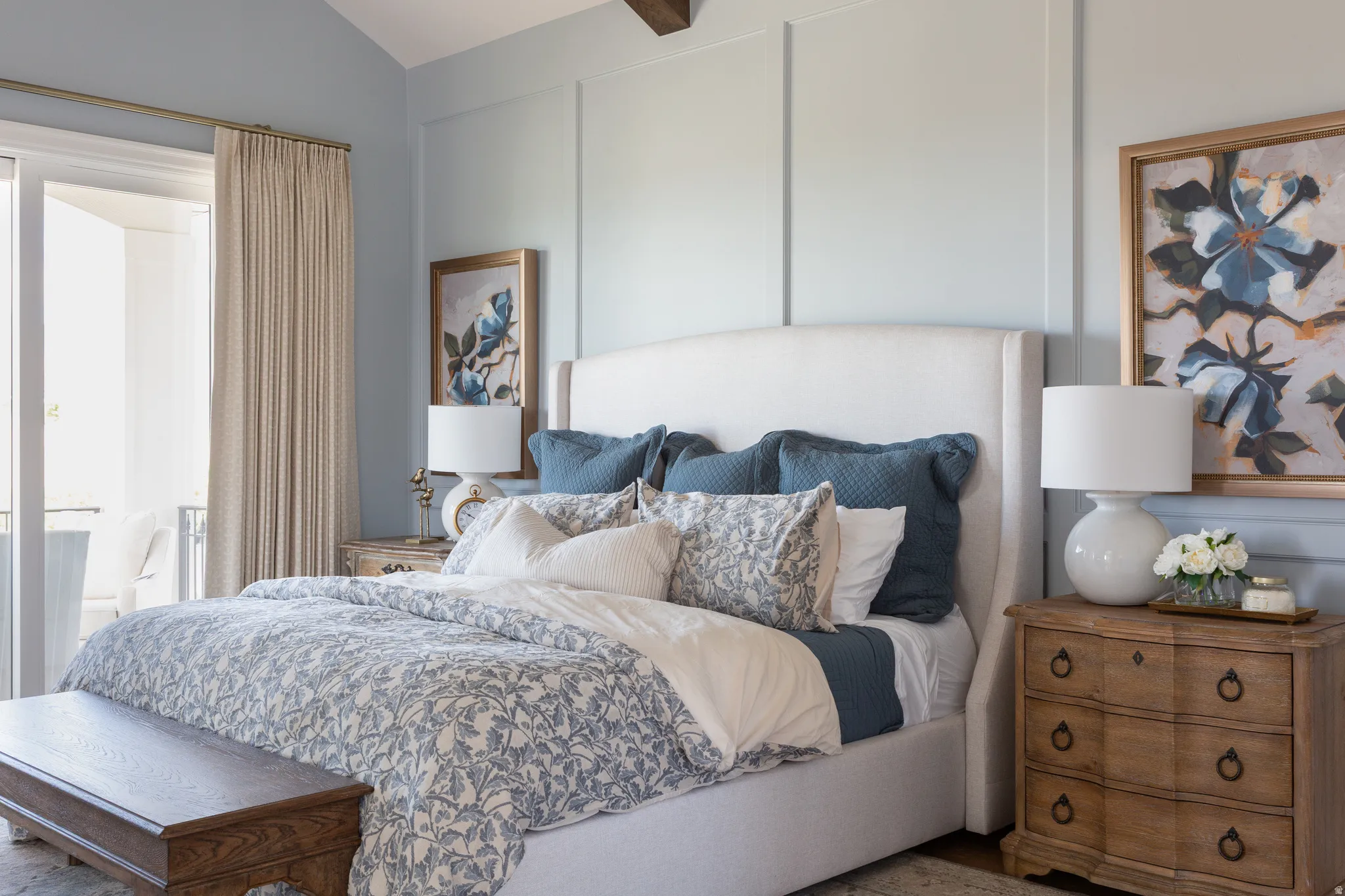 Board and batten accent wall with light blue paint