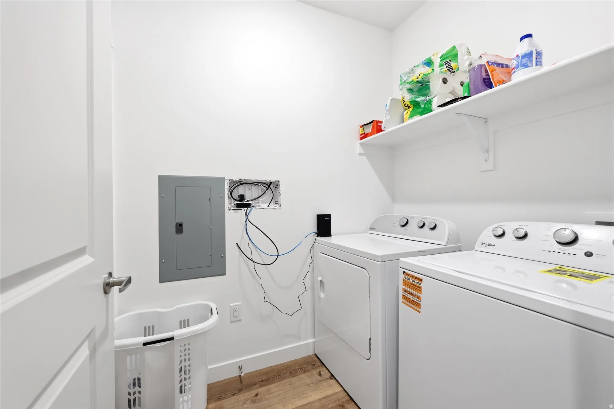 White walls and wood-finish flooring