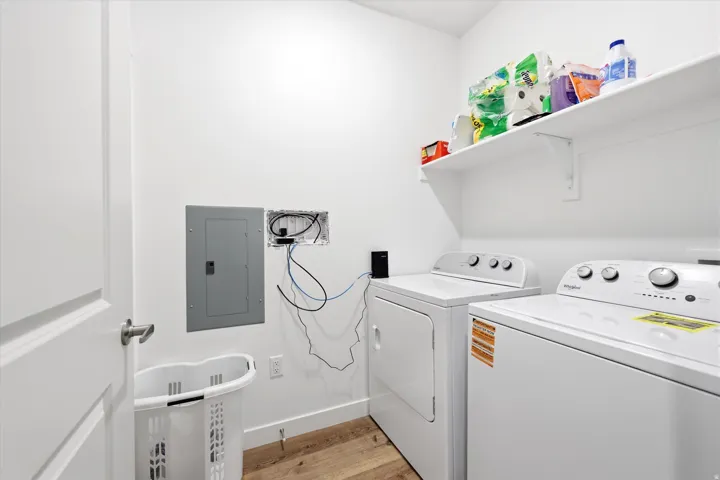 White walls and wood-finish flooring