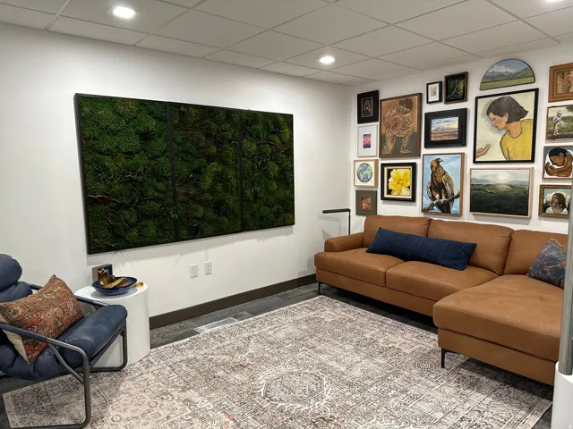 Recessed lighting illuminates the space. Pictures from the previous tenant. The office is now vacant