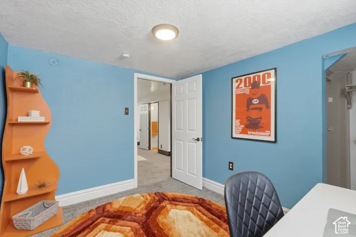 Bedroom #4 Recessed lighting, light-toned carpeting, and a white interior door with dark hardware