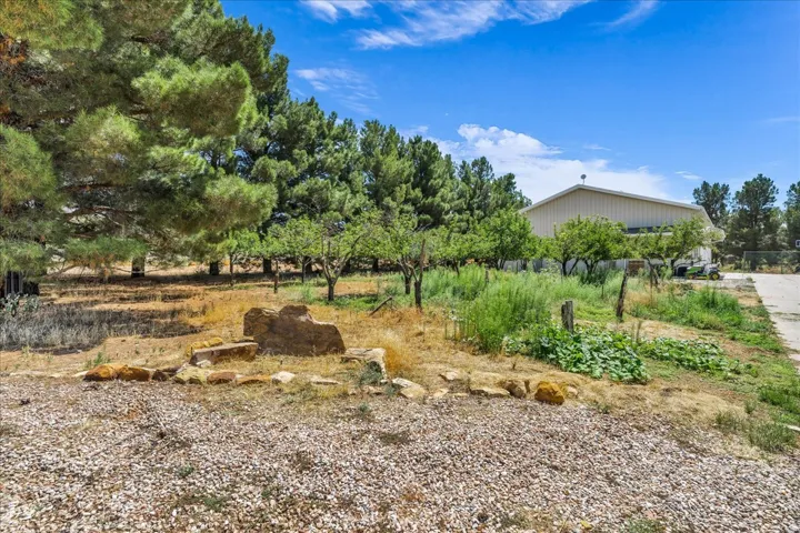 Expansive gravel area with natural stone landscaping