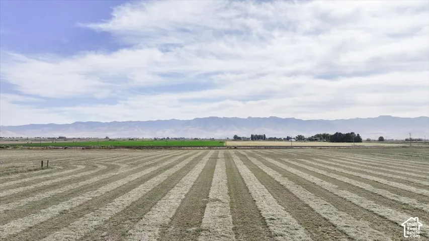 Expansive agricultural land featuring cultivated fields and distant mountain ranges under a clear sky