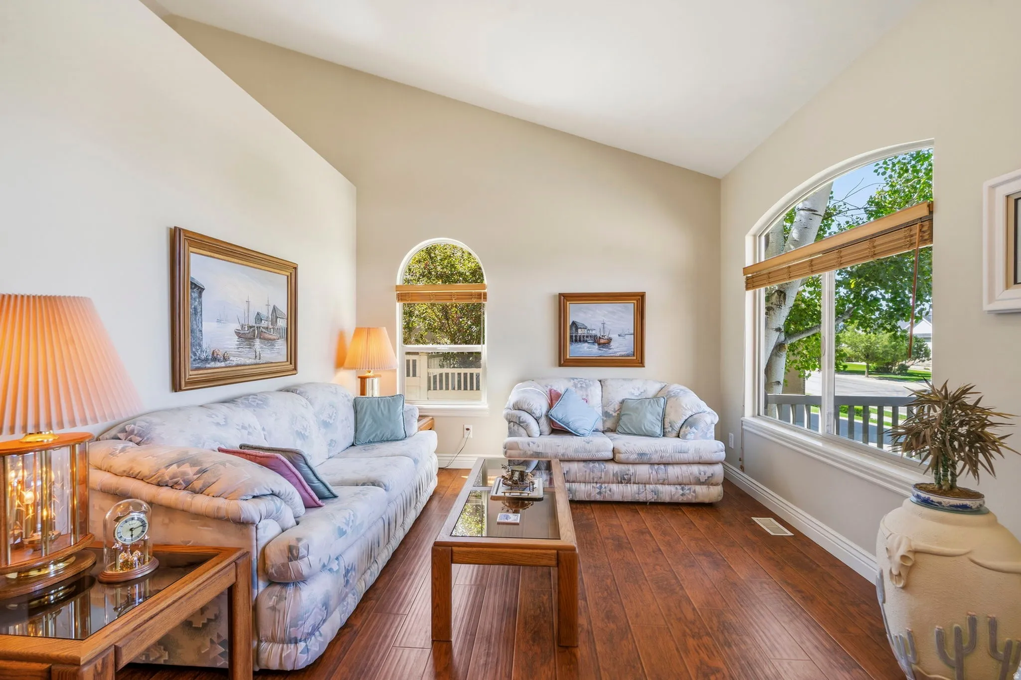 Vaulted ceilings enhance the main living area