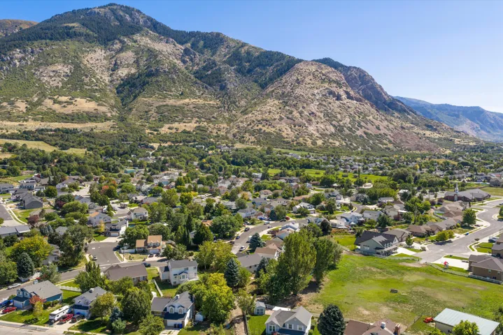 Expansive residential neighborhood with abundant mature trees and mountainous terrain