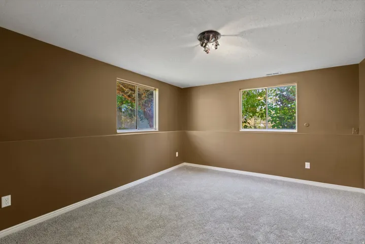 Wall-to-wall carpeting with light-toned trim