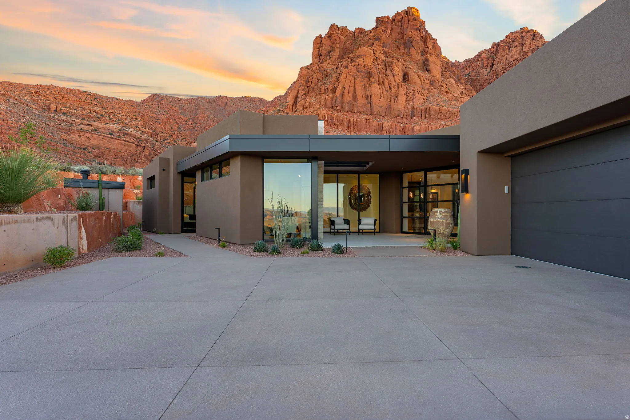 Modern desert architecture with stucco exterior