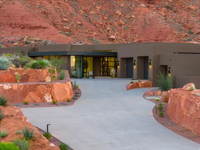 Modern desert architecture with a neutral-toned facade