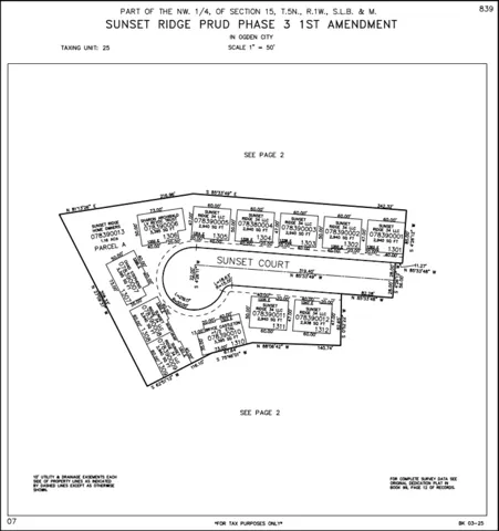 Plat Map, Sunset Ridge PRUD Phase 3 1st Amendment. Illustrating the layout of the property, including parcel boundaries and dimensions