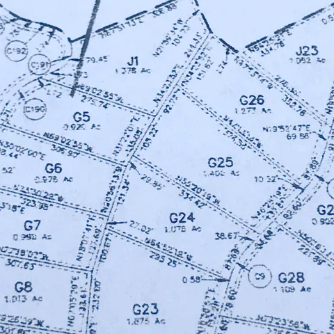 Survey Plat. Detailing property lines, dimensions, and acreage for multiple parcels