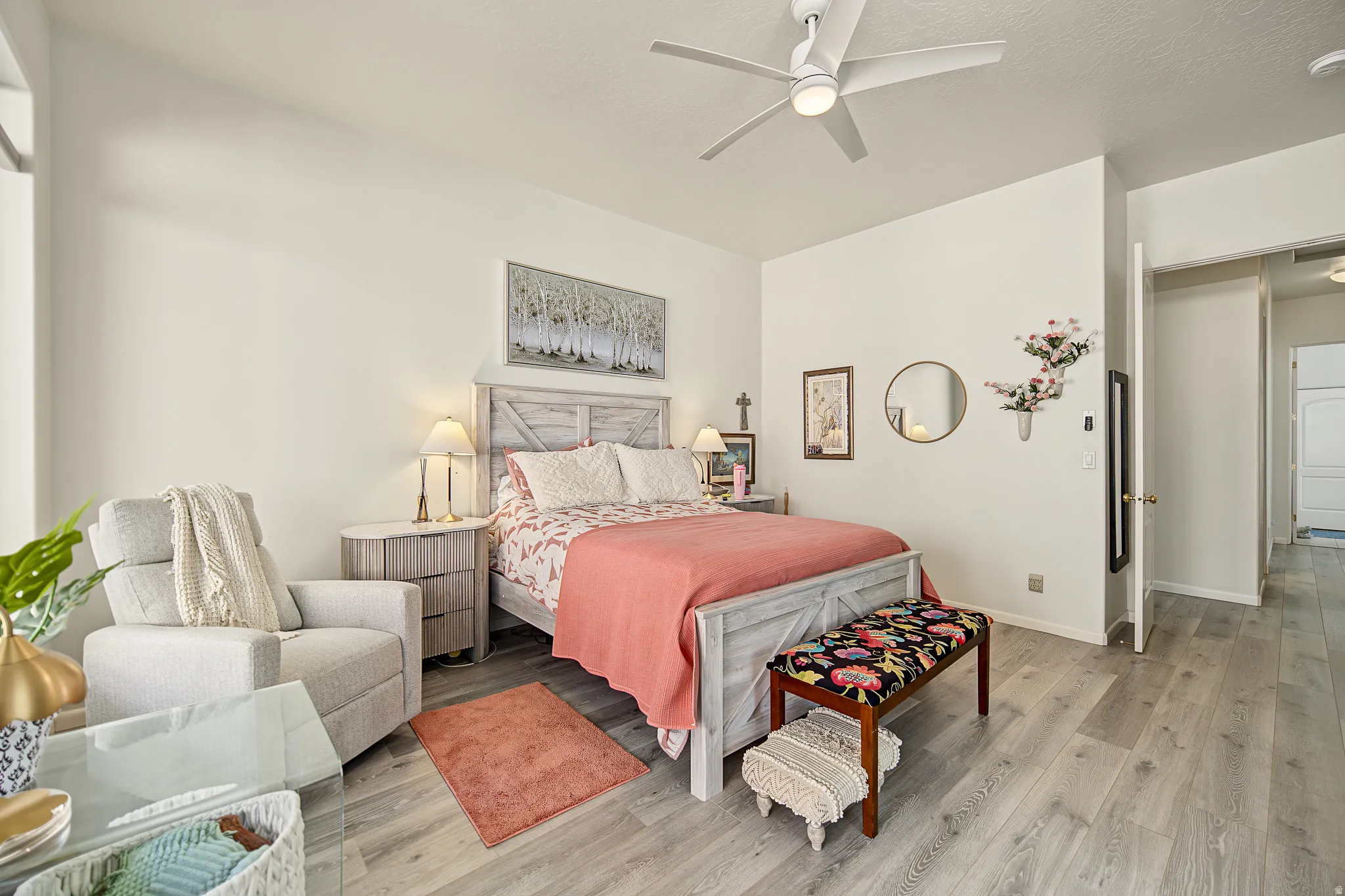 Wood-finish flooring with a light tone