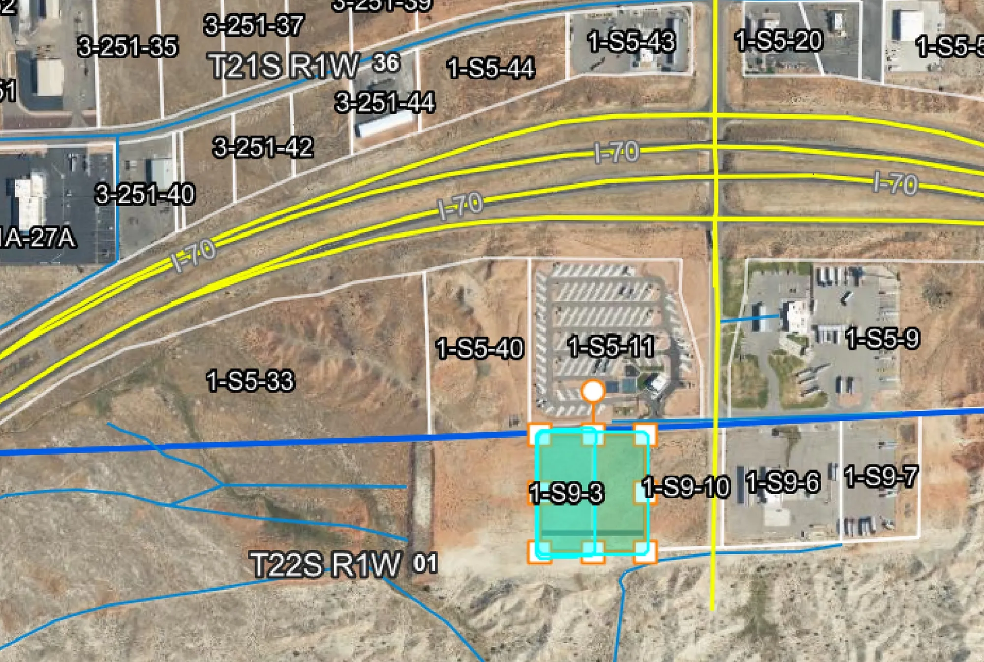 Real Estate Parcel Map. Illustrating the spatial distribution of various parcels, including the property, with identifying numbers and surrounding infrastructure