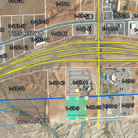 Plat Map. Illustrating property parcels, identification numbers, and transportation infrastructure