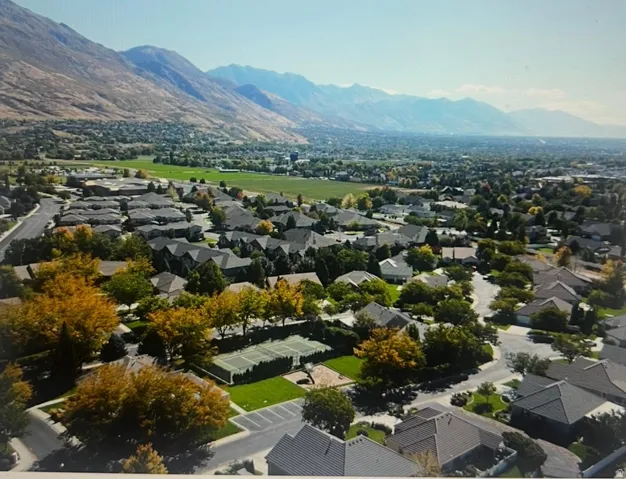 Aerial view with mountain view.