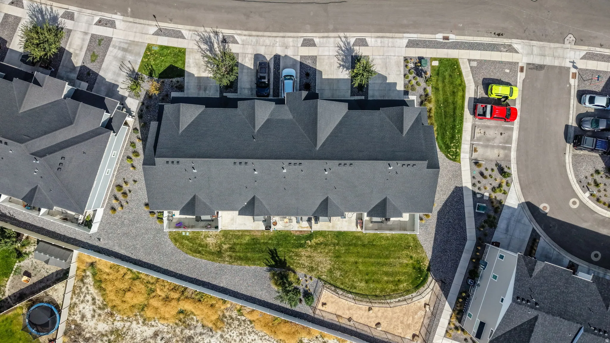 Aerial photos of the community dog walk and greenspace.