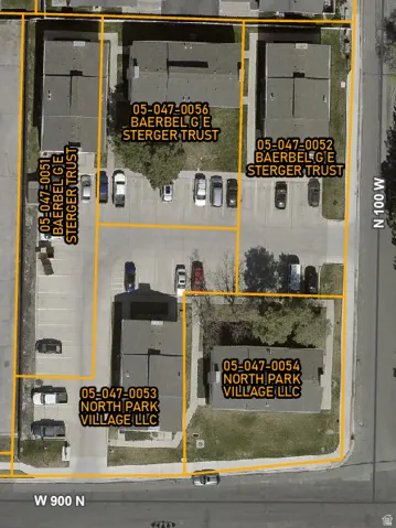 Aerial Property Map. Displaying multiple parcels with unique identification numbers and owner entities