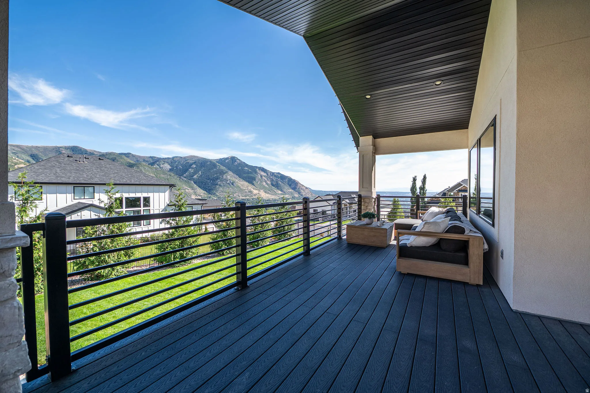 Covered Trex Deck with Black Horizontal Railing & Those Views We Can't Get Sick of Mentioning