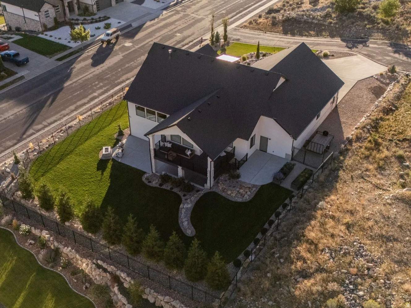 Aerial View of Backyard & Side Parking