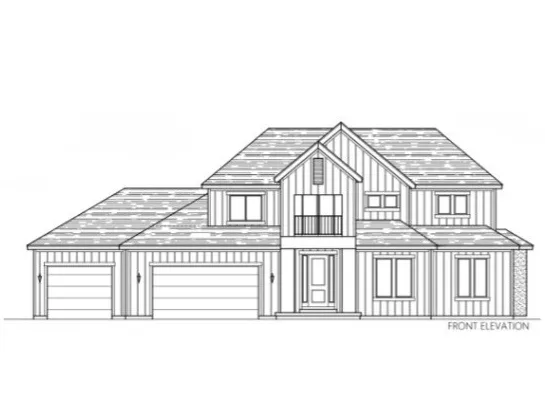 Architectural Drawing. Front elevation of the property, displaying structural and design elements