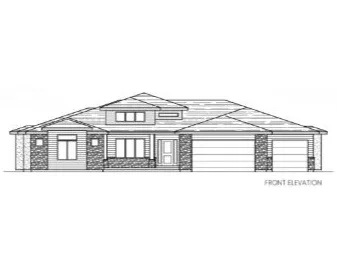 Architectural Drawing, Front Elevation. Illustrating the property's facade from a head-on perspective
