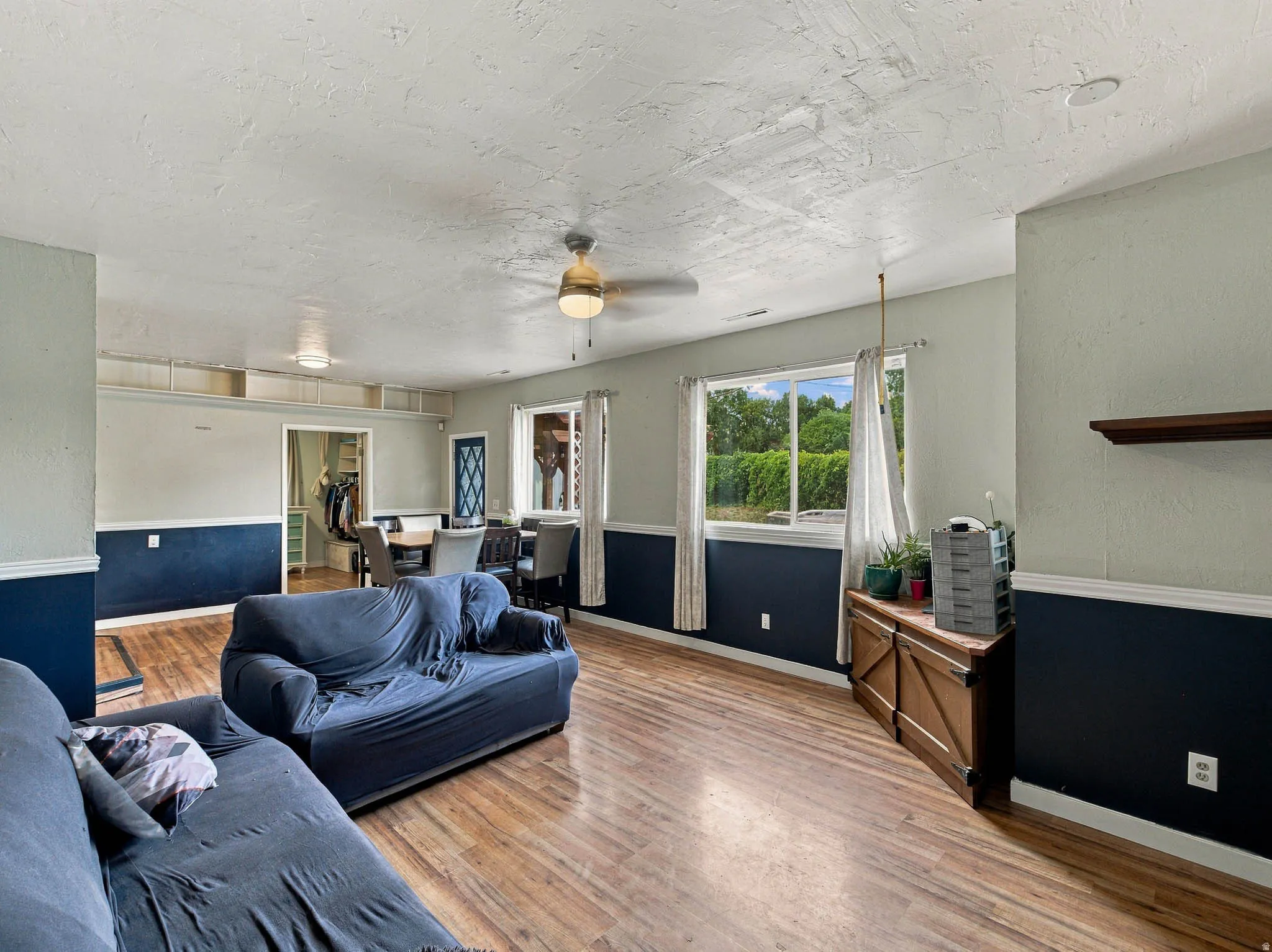 Wood-finish flooring throughout the main living area