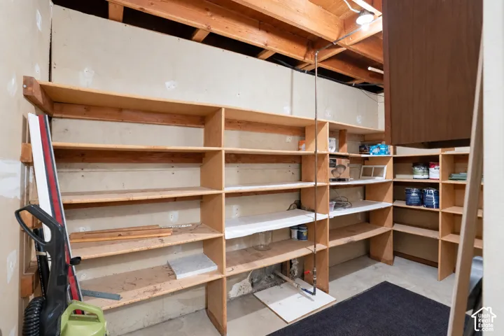 Built-in shelving units providing extensive storage capacity