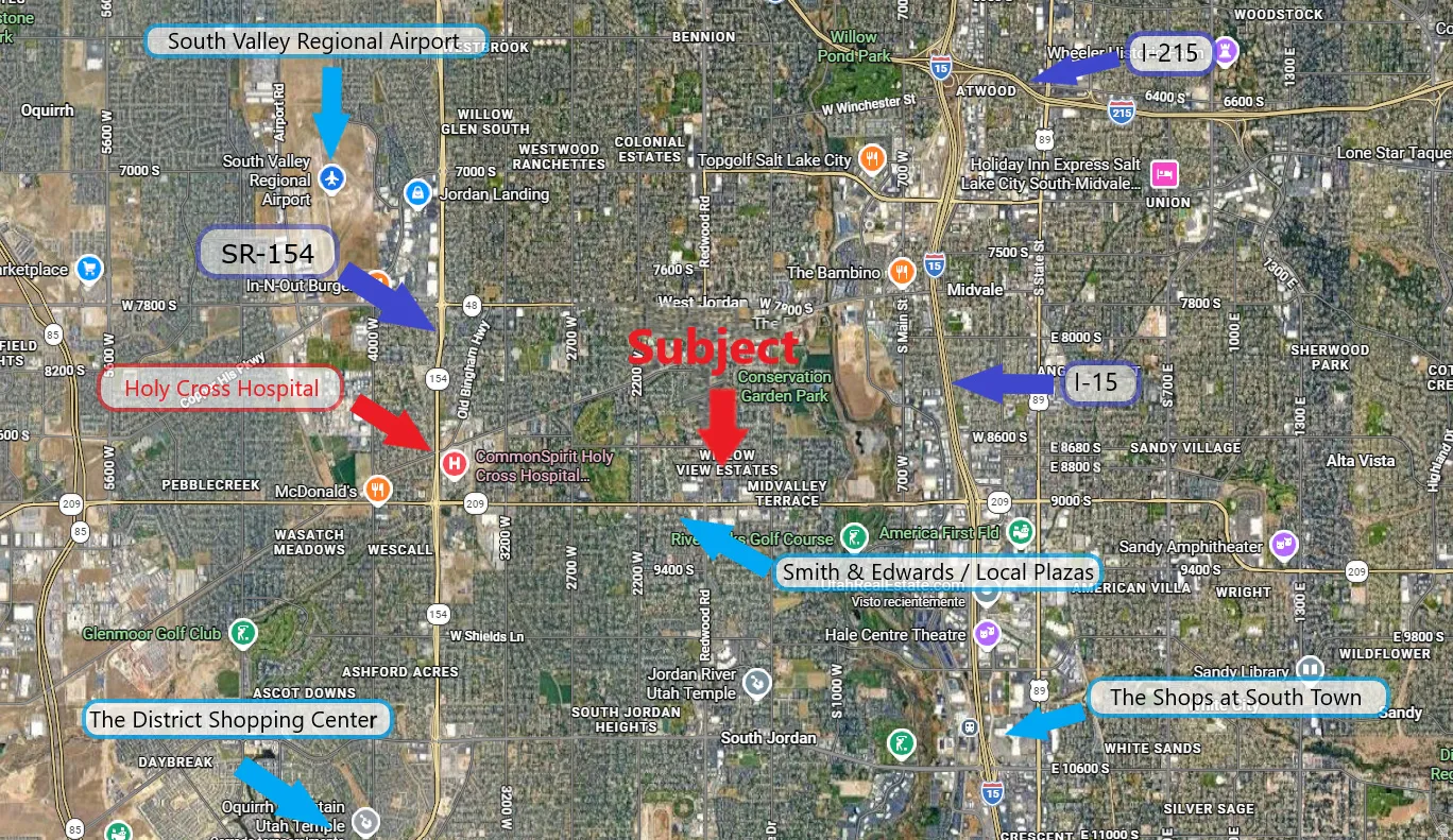 Property Location Map. Indicating the property's position relative to highways, commercial centers, and regional facilities