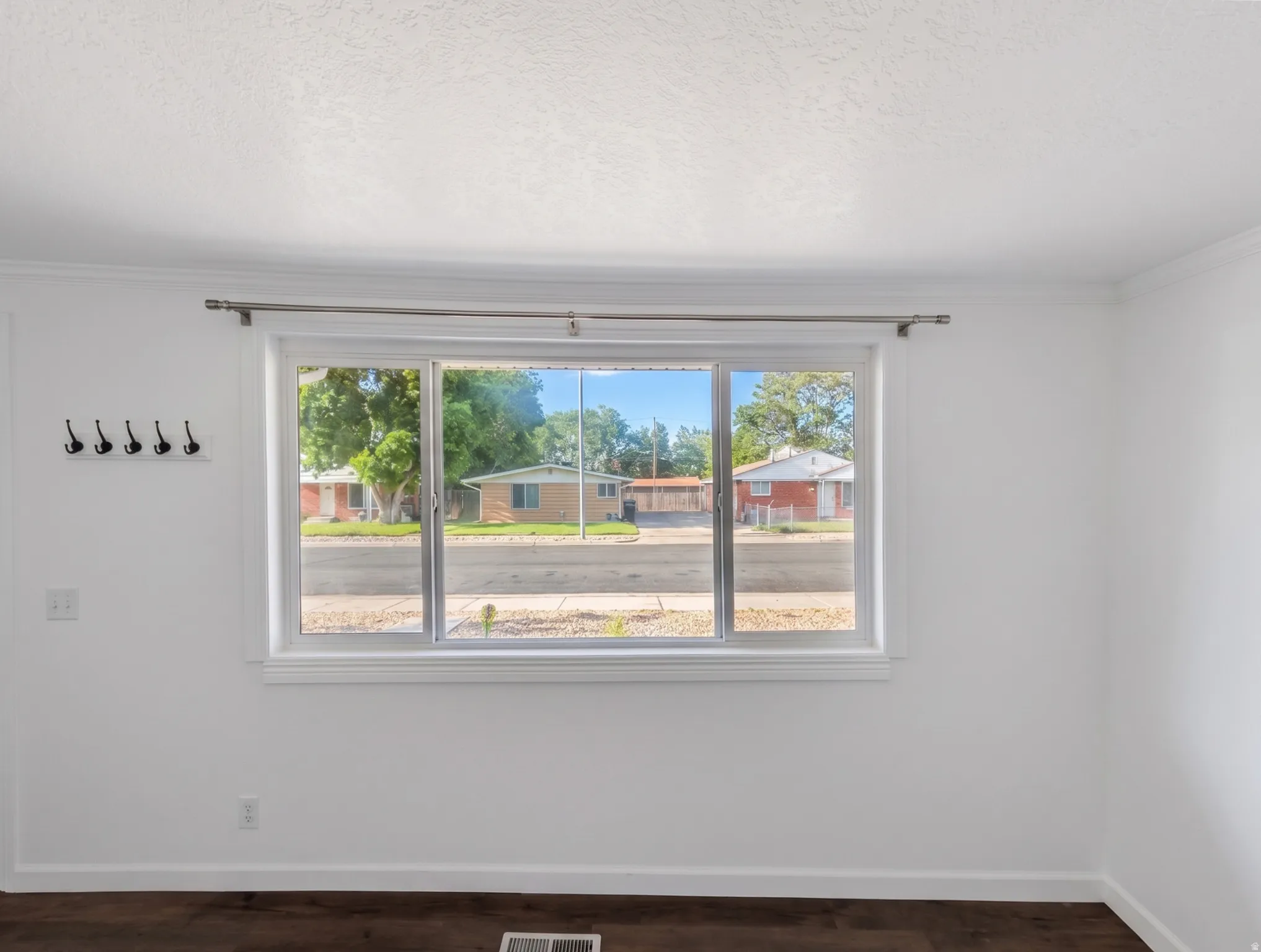 Crisp white walls, double-pane windows.