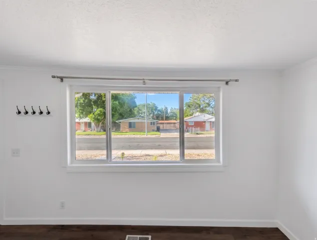 Crisp white walls, double-pane windows.