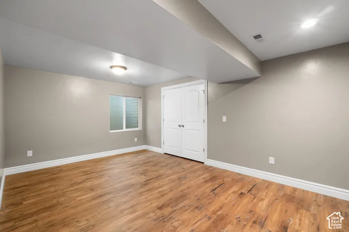 Wood-finish flooring with white trim