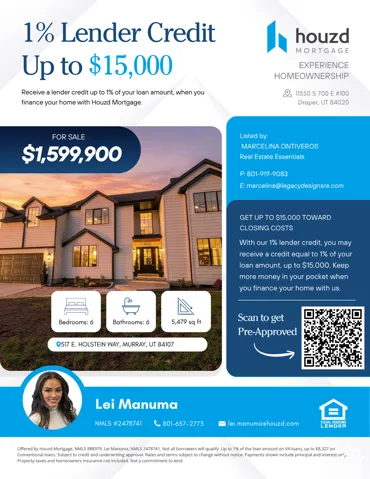 Real Estate Flyer. Presenting property details, financing incentives, and contact information for the property