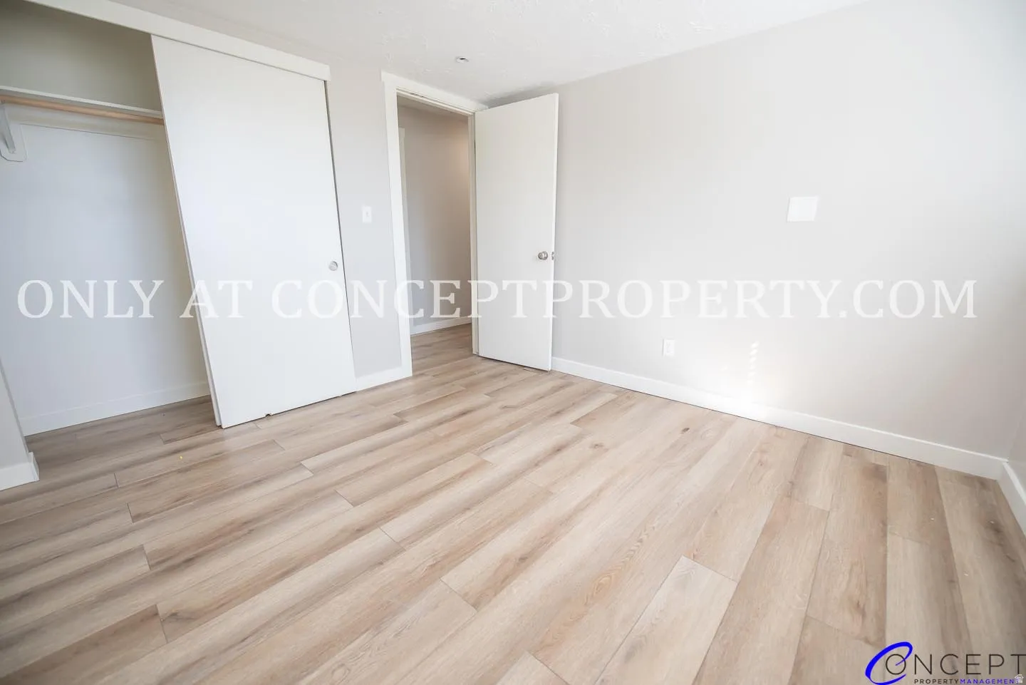 Wood-finish flooring with white trim