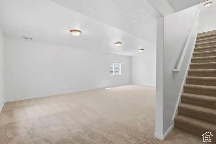 Stairs leading to basement family room