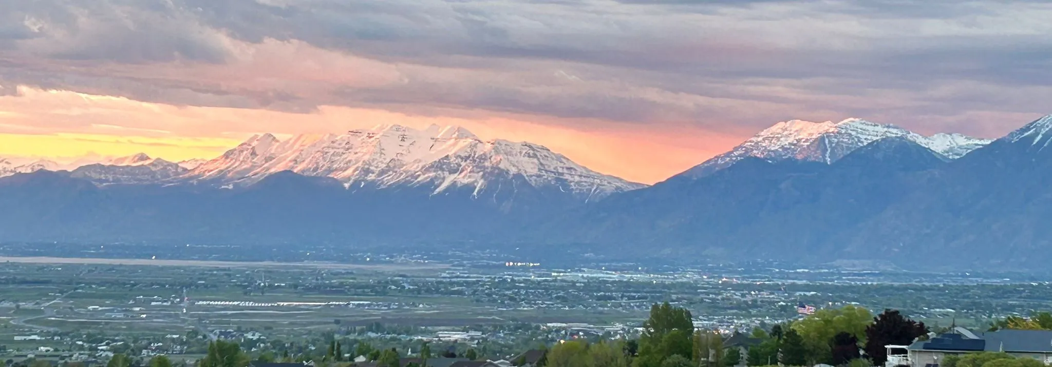 Distant mountain range with snow-capped peaks