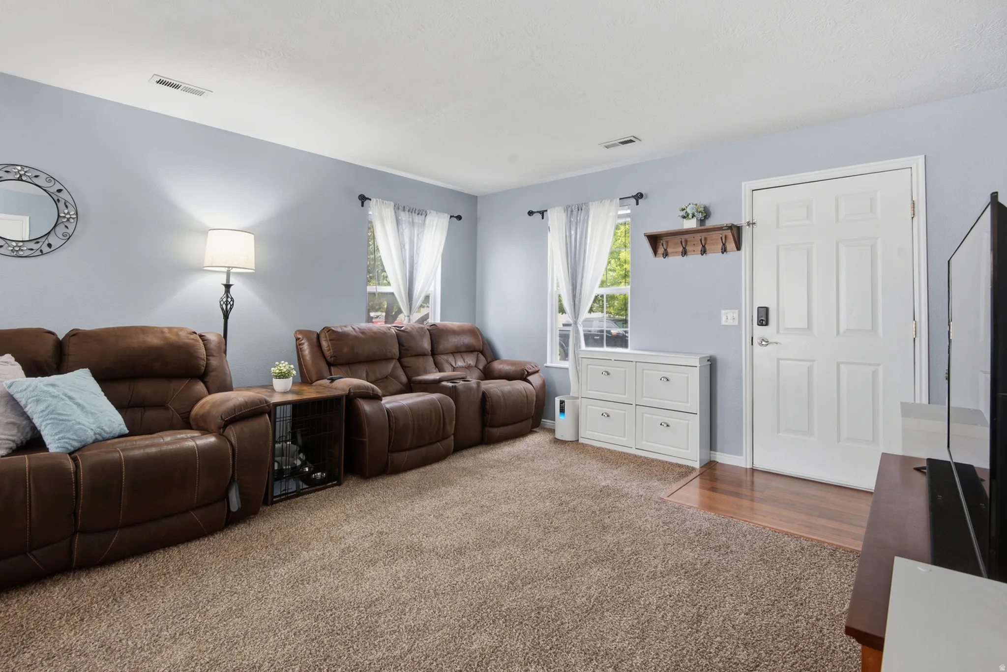Light blue painted walls with white trim